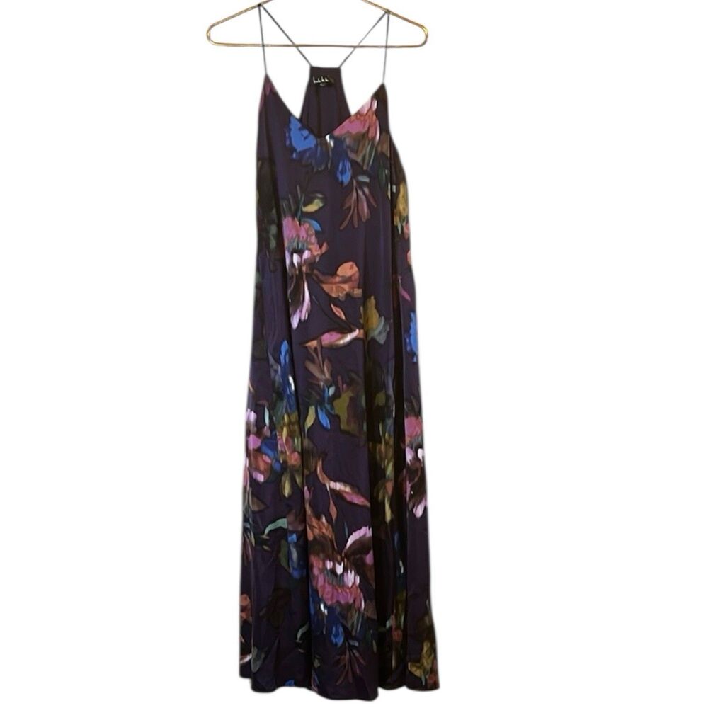 Maxi Dress Size M Nicole Miller Floral Satin Sleeveless Flowing NWT Purple 🌸